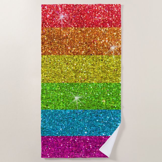 Rainbow Glitter Gay Pride Flag LGBTQ Sparkles Beach Towel (Front)