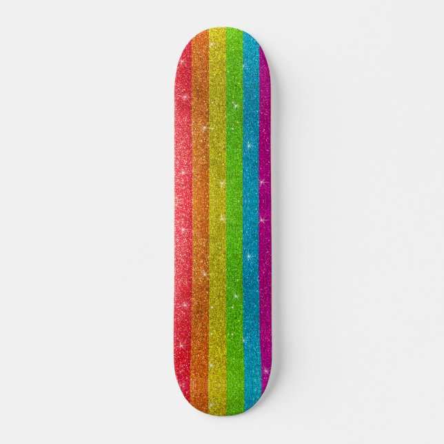 Rainbow Glitter Gay Pride Flag LGBTQIA Sparkles  Skateboard (Front)