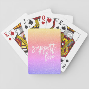 Rainbow Glitter Gay Pride Love Script Quote  Playing Cards