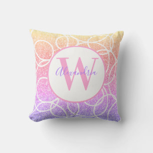 Rainbow Glitter Geometric White Circle Cushion