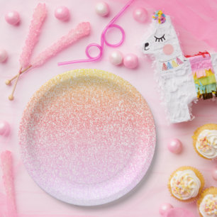 Rainbow Glitter Glam Baby Shower Ombre Paper Plate