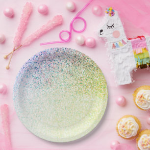 Rainbow Glitter Glam Baby Shower Ombre Paper Plate