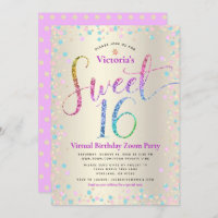 Rainbow Glitter Gold Virtual Sweet 16 Birthday
