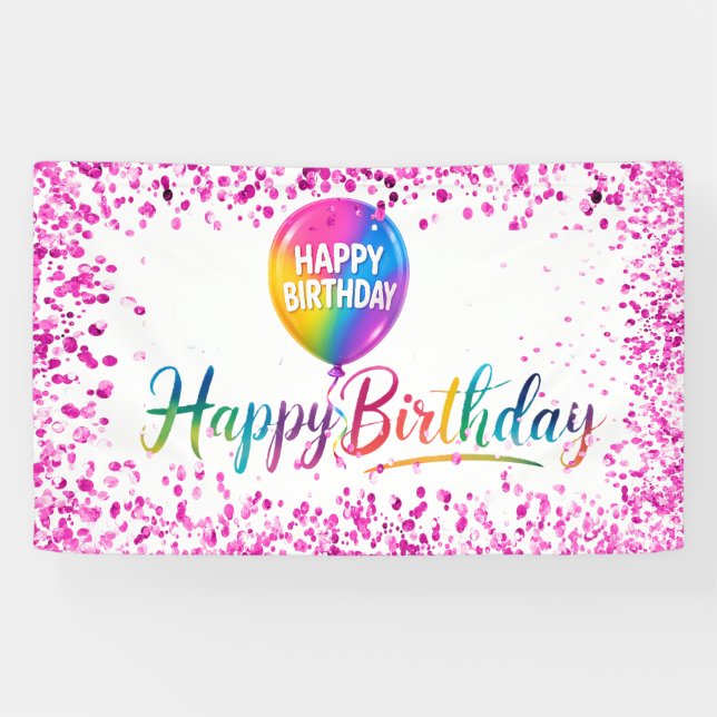 Rainbow Glitter Happy Birthday Banner (Horizontal)