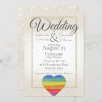 Rainbow Glitter Heart on Ivory Gold Glitter