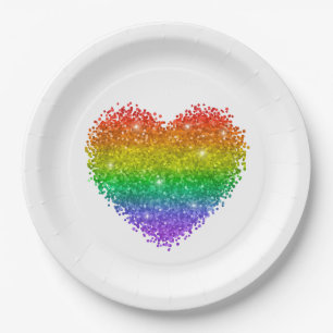 rainbow glitter heart paper plate