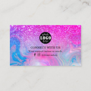Rainbow glitter holographic thank you  business ca card