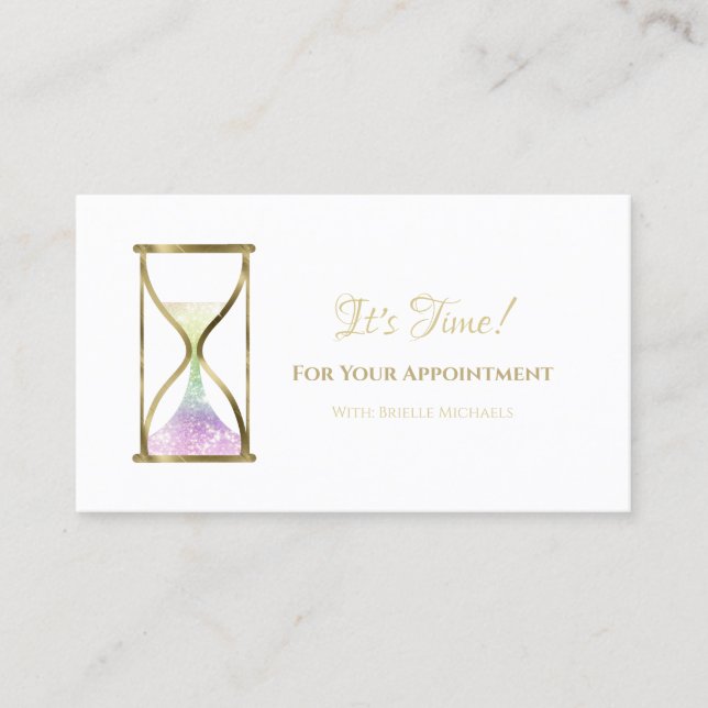 Rainbow Glitter Hourglass Salon Appointment Card (Front)