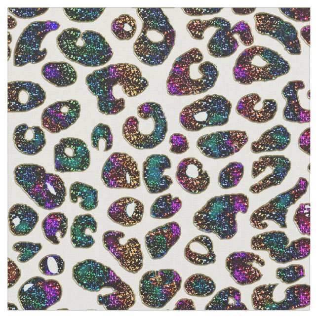 Rainbow Glitter Leopard Print Fabric (Close Up)