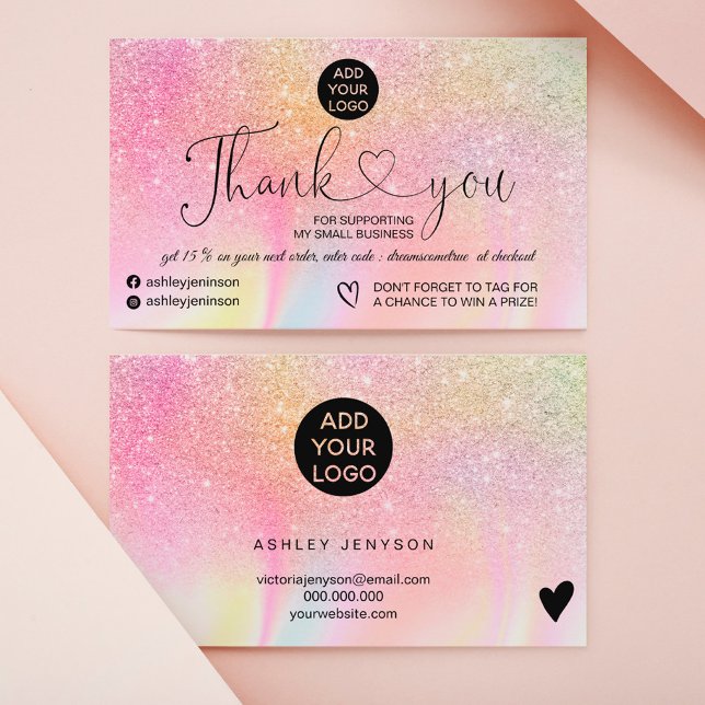 Rainbow glitter marble logo order thank you business card (Creator Uploaded)