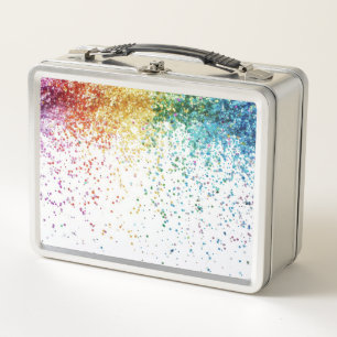Rainbow Glitter Metal Lunch Box
