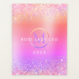 Rainbow Glitter Metallic Monogram 2023 Boss Lady Planner