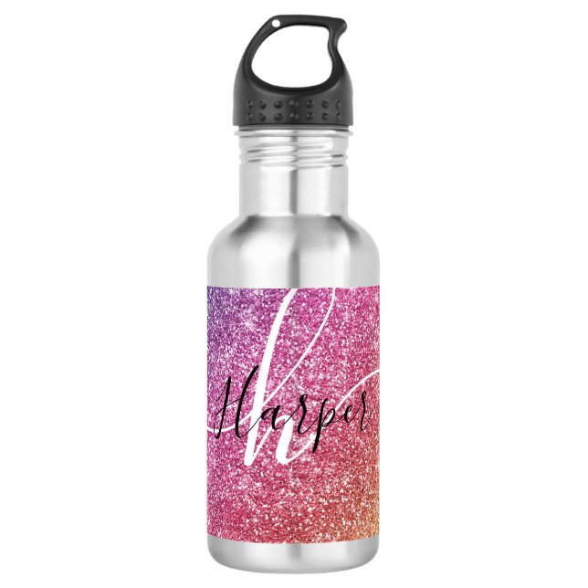 Rainbow Glitter Monogram Name 710 Ml Water Bottle (Front)