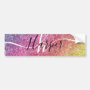 Rainbow Glitter Monogram Name Bumper Sticker