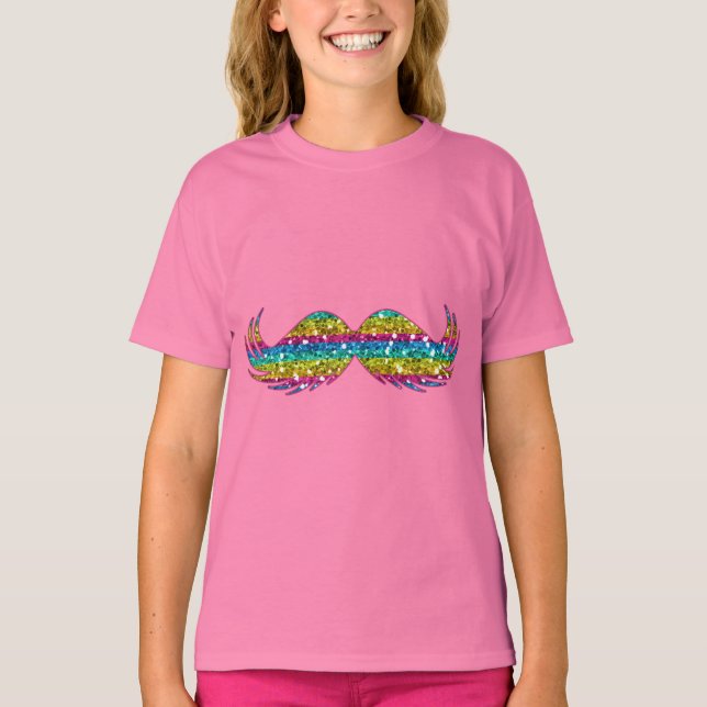 Rainbow Glitter Moustache T-Shirt (Front)