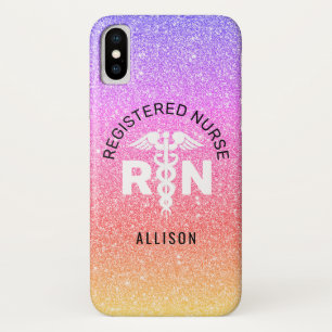 Rainbow Glitter Nurse Medical Caduceus Personalize Case-Mate iPhone Case