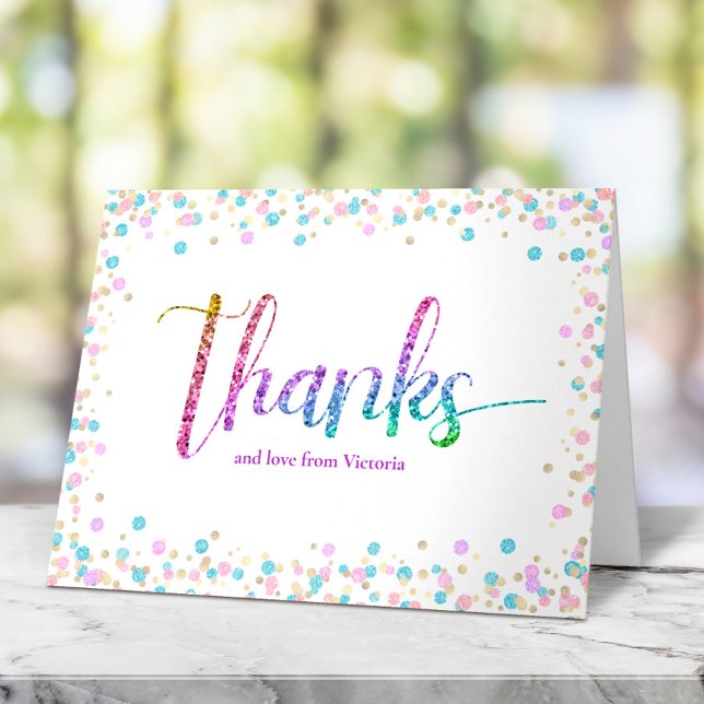 Rainbow Glitter Ombre Confetti Sweet 16 Birthday Thank You Card (Creator Uploaded)