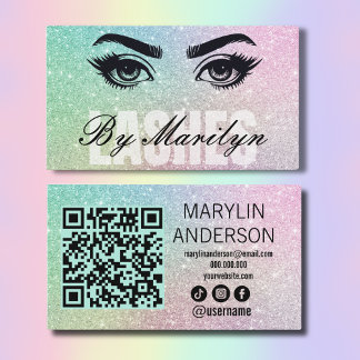 Rainbow Glitter Ombre Lash Tech QR Code Scannable Business Card