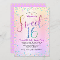 Rainbow Glitter Ombre Virtual Sweet 16 Birthday