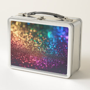 Rainbow Glitter on Black Metal Lunch Box