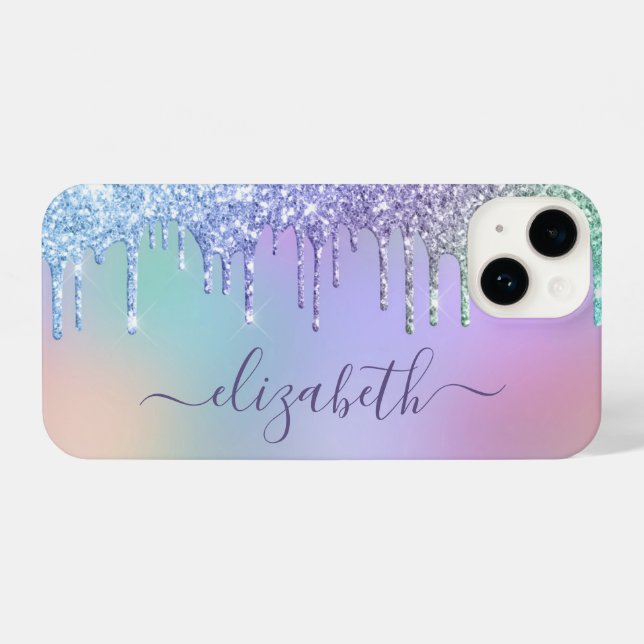 Rainbow Glitter Personalised iPhone Case (Back Horizontal)