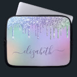 Rainbow Glitter Personalised Laptop Sleeve<br><div class="desc">Cute girly laptop sleeve featuring unicorn-coloured rainbow faux dripping glitter down a background of purple,  pink,  blue,  green and yellow. Personalise with your name in a stylish trendy purple script with swashes.</div>