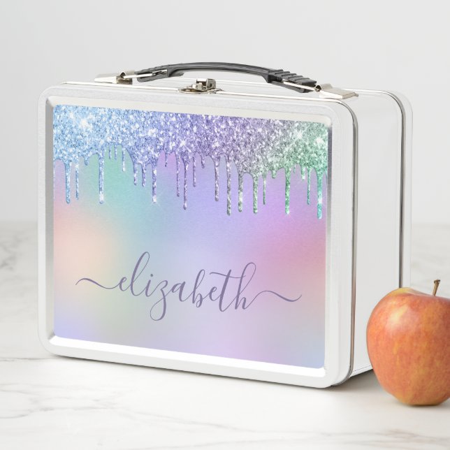 Rainbow Glitter Personalised Metal Lunch Box (In Situ)
