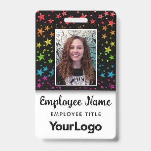 Rainbow Glitter Professional Photo Employee Name ID Badge