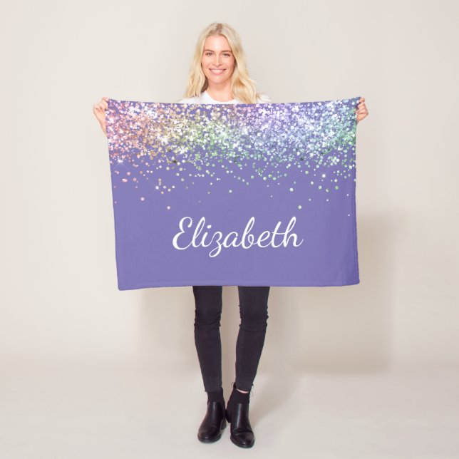 Rainbow Glitter Purple Personalised Fleece Blanket (In Situ)