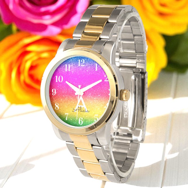 Rainbow Glitter Purple Yellow Green  Watch (Creator Uploaded)