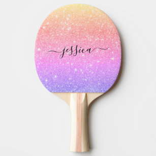 Rainbow glitter script name   ping pong paddle