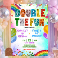 Rainbow Glitter Sequin Sibling Birthday Invitation