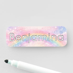 Rainbow Glitter Sparkle Cloud School Name Tag