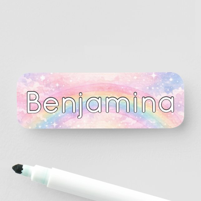 Rainbow Glitter Sparkle Cloud School Name Tag (In Situ)