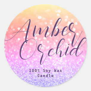 Rainbow Glitter Sparkle Crystal Bokeh Candle Label