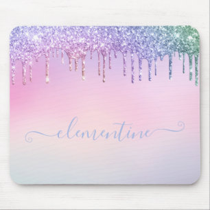 Rainbow glitter sparkle script modern girly mouse pad