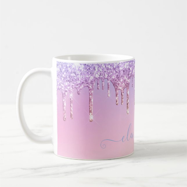 Rainbow glitter sparkle script modern girly script coffee mug (Left)