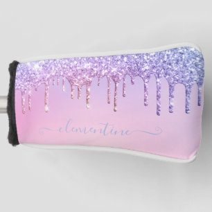 Rainbow glitter sparkle script modern girly script golf head cover