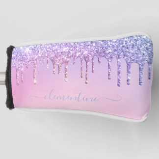 Rainbow glitter sparkle script modern girly script golf head cover