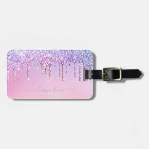 Rainbow glitter sparkle script modern girly script luggage tag