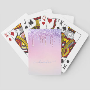 Rainbow glitter sparkle script modern girly script playing cards