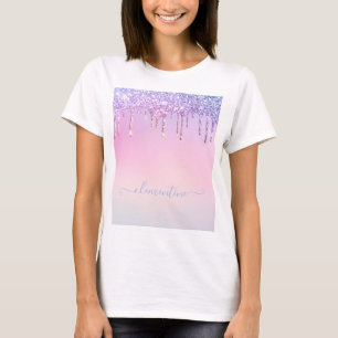 Rainbow glitter sparkle script modern girly script T-Shirt