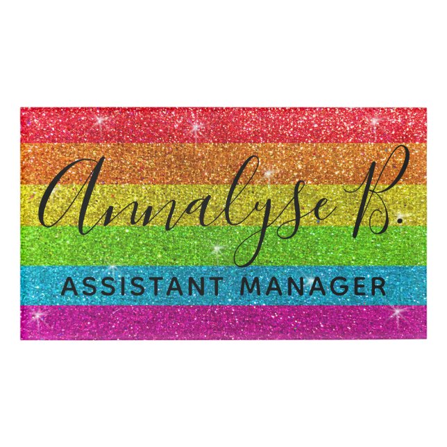 Rainbow Glitter Sparkly Chalkboard Name Profession Tag (Front)