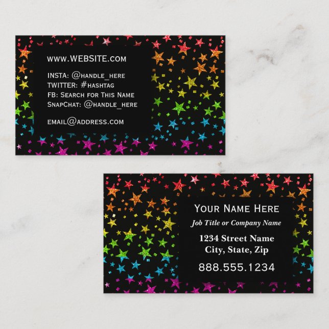 Rainbow Glitter Stars Professional Colourful Fun   Business Card (Front/Back)
