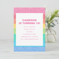 Rainbow Glitter Stripe Kids Cute Birthday Party