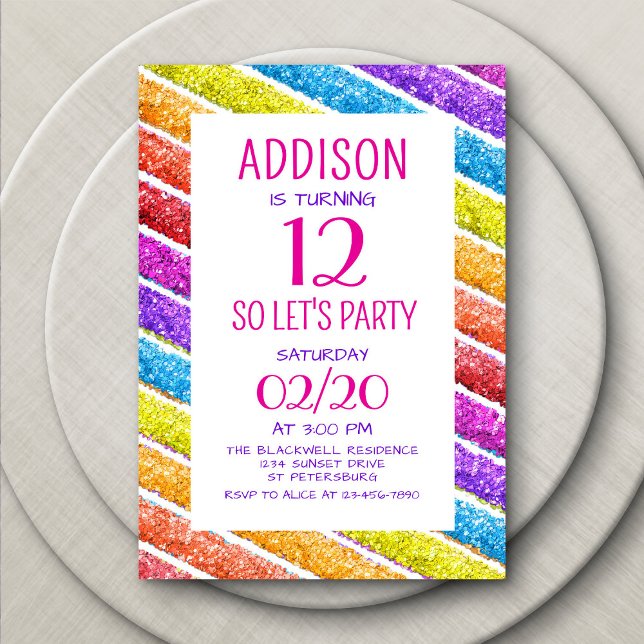 Rainbow Glitter Stripes Birthday Invitation (Creator Uploaded)