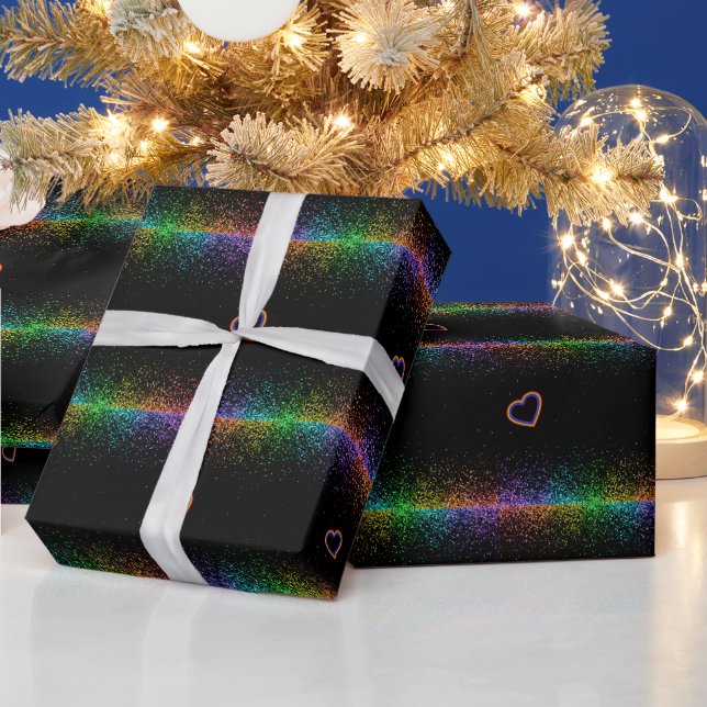 Rainbow Glitter Trippy Hippie Pride Heart Wrapping Paper (Holidays)
