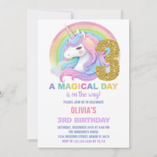 Rainbow Glitter Unicorn Birthday Invitations