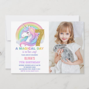 Rainbow Glitter Unicorn Birthday Invitations photo