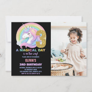 Rainbow Glitter Unicorn Birthday Invitations photo